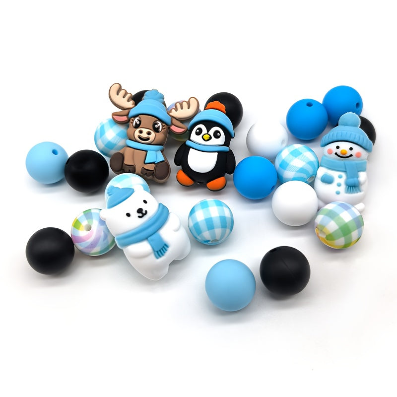Winter Beads Set Cute Penguins Snowmen Reindeer 6 8 10mm