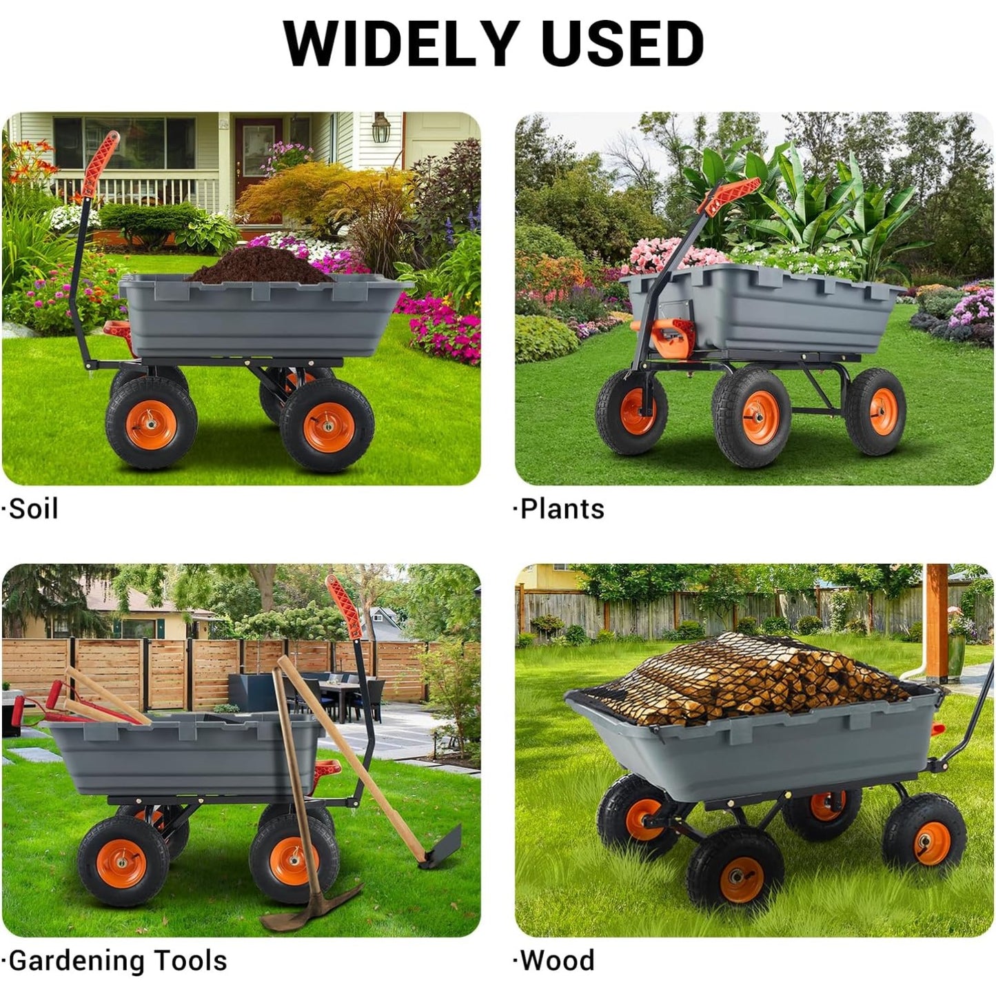800 Lbs Garden Dump Cart With Steel Frame And Terrain Tires