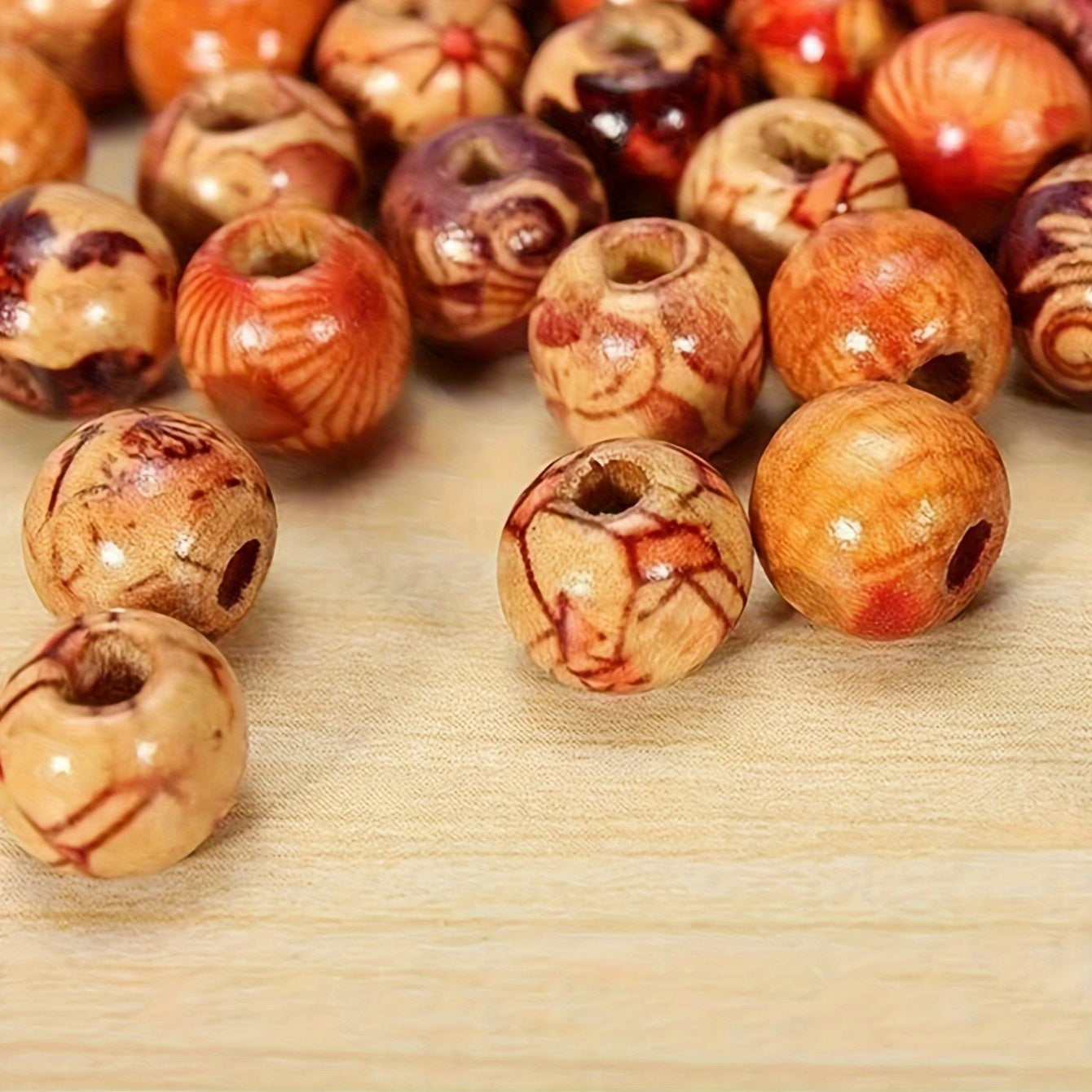 100 Pcs Wooden Beads Set Assorted Tribal Patterns For DIY
