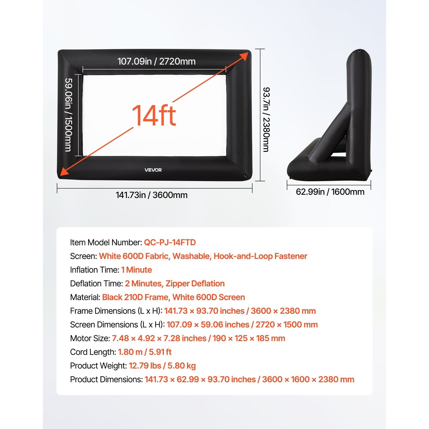 VEVOR Inflatable Projector Screen 14 16 20ft Outdoor