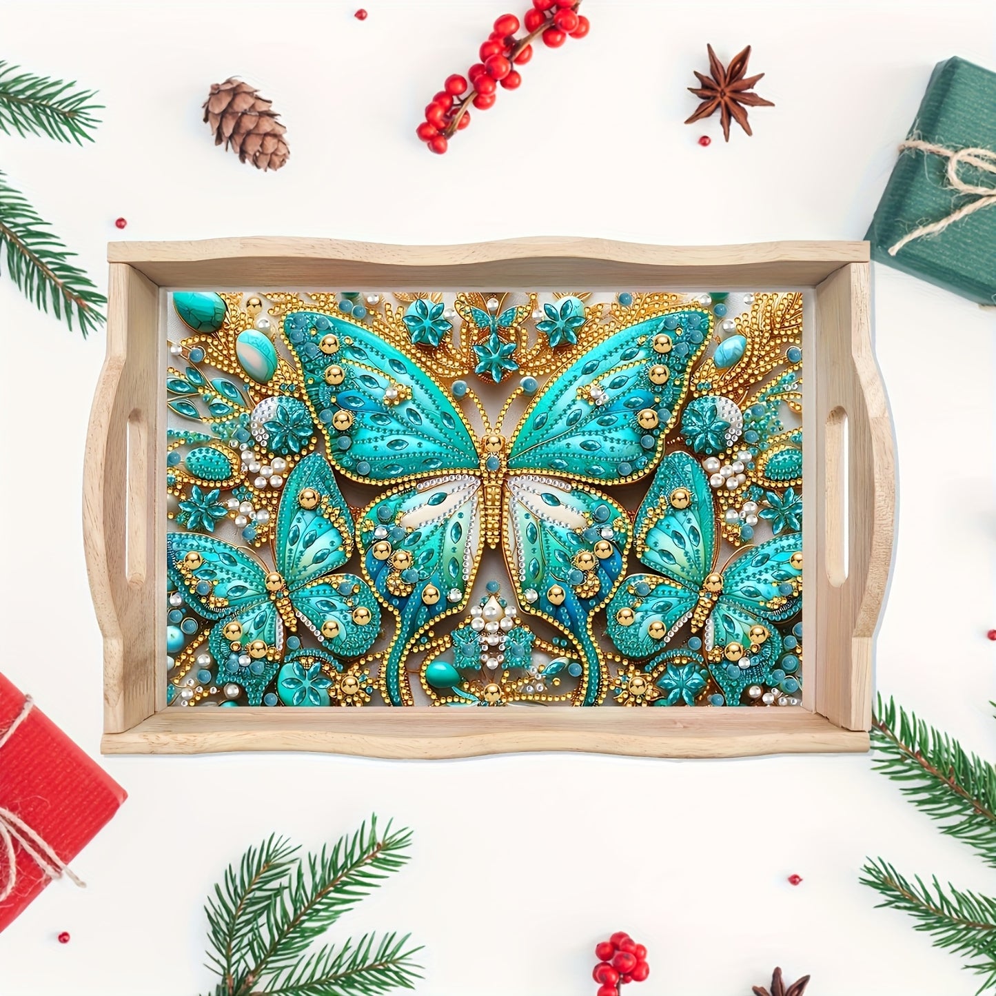 Wood Frame Diamond Painting Kit Royal Blue Butterfly