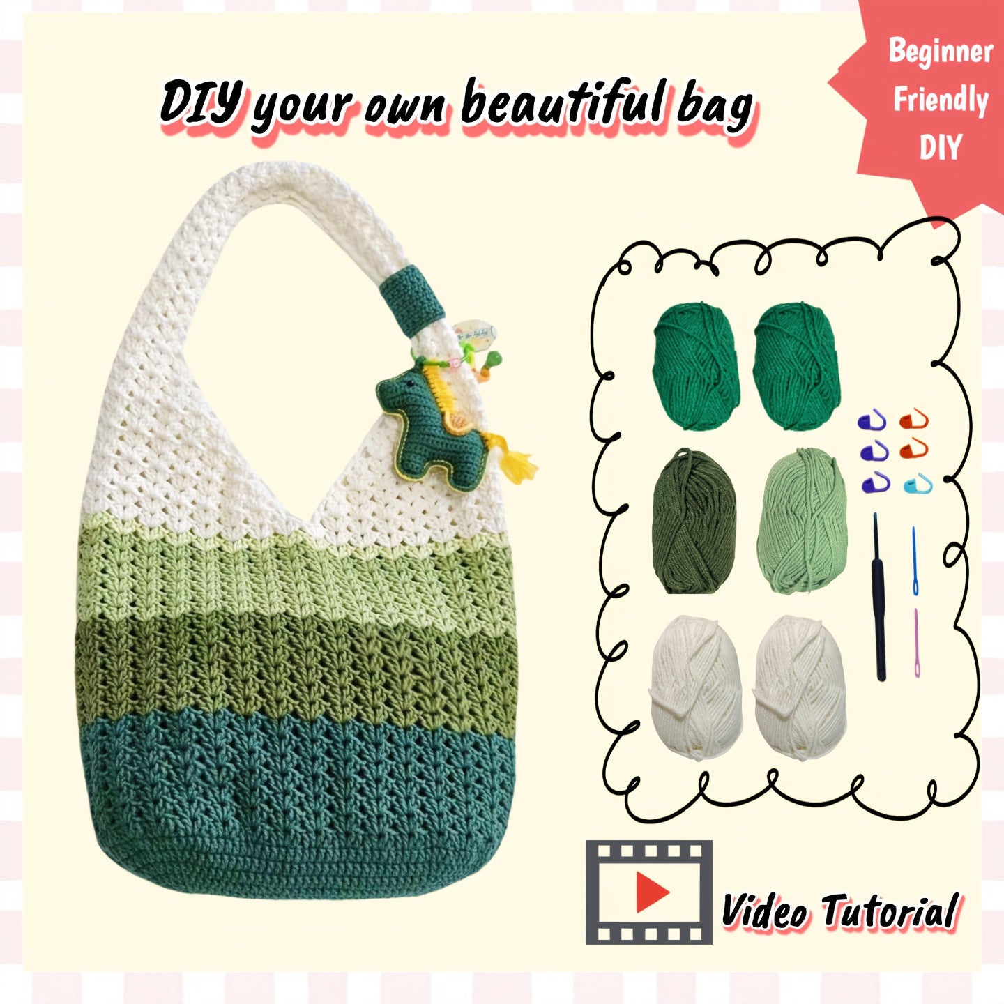 Green Vibes Crochet Bag Kit 3 Tone DIY Shoulder Bag