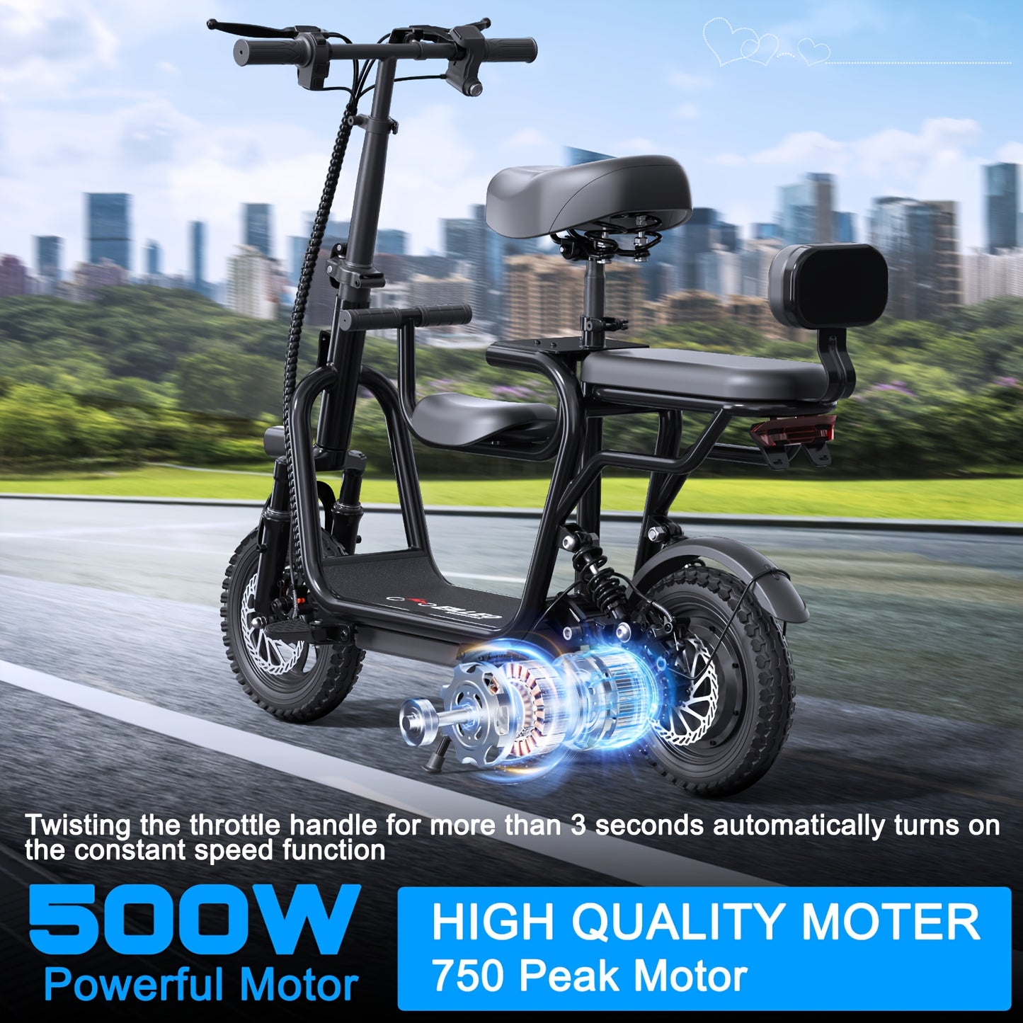 EILLEO 48V 500W Electric Scooter With Seat 20 Mile Range